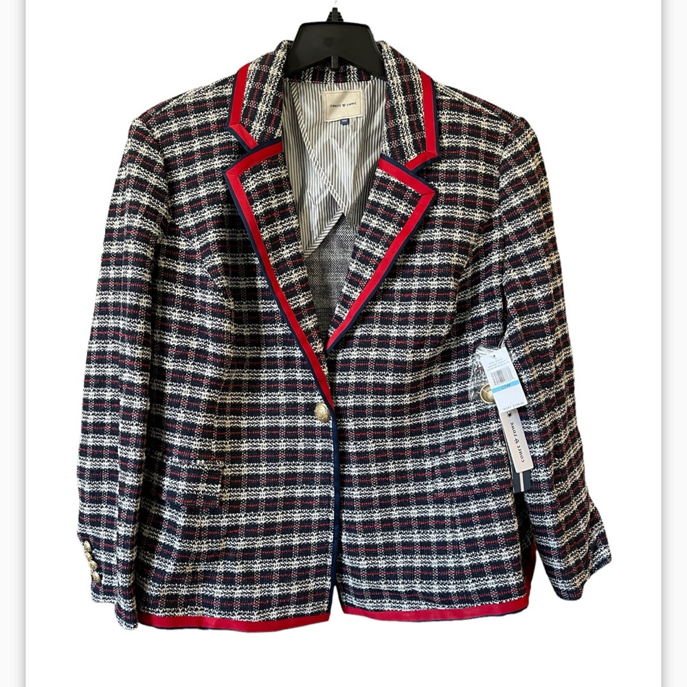 Court & Rowe Satin Trim Plaid Tweed Blazer (Plus Size) - NEW - Picture 2 of 10